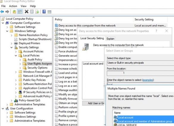 gpo Deny access to this computer from the network for local users