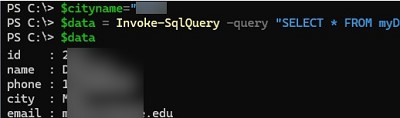 powershell Invoke-SqlQuery query