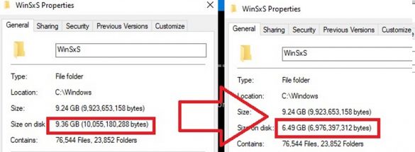 how to saves pace on winsxs folder on windows 10?