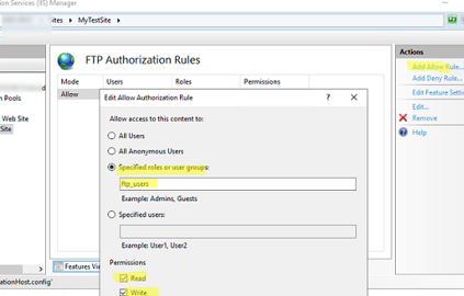 Allow connect FTP server to specific group, set read and write permissions