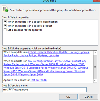 configure wsus auto-approval rule