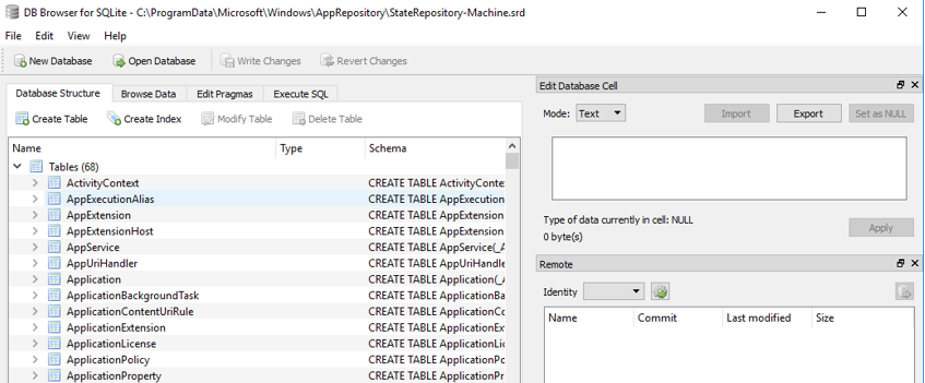 DB Browser for SQLite open the StateRepository-Machine.srd