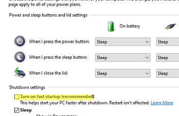 Disable Fast Startup in Windows 10