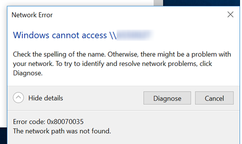 Error code: 0x80070035. The network path was not found - win 10