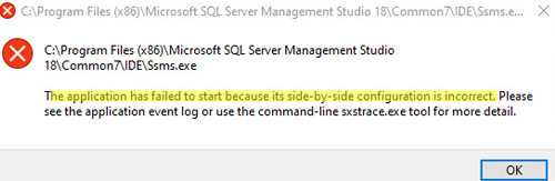 Error: "The application has failed to start because the side by side configuration is incorrect" then starting program in Windows