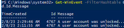 Get-WinEvent search for lockout events
