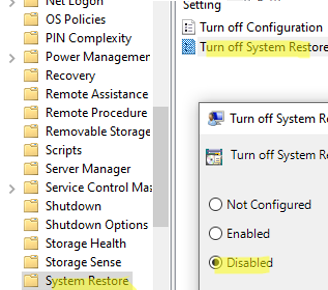 GPO: Turn off System Restore