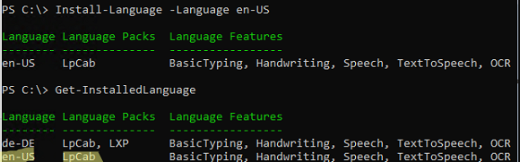 install language on windows with powershell