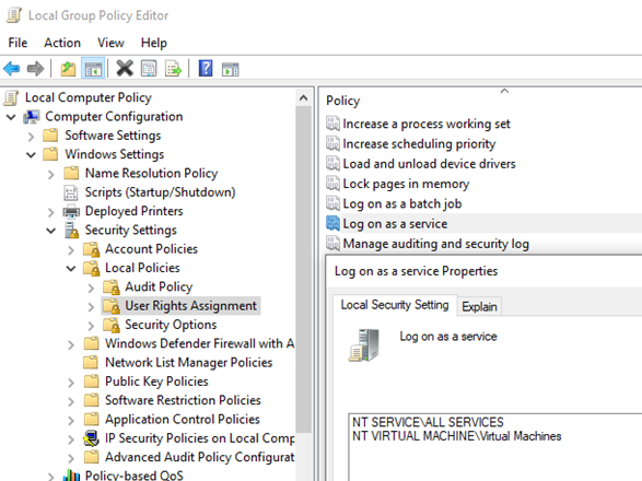 Log on as a service local policy
