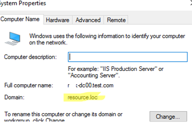new domain name in the computer properties
