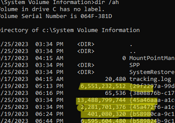 Restore point shadow copy files in System Volume Information folder