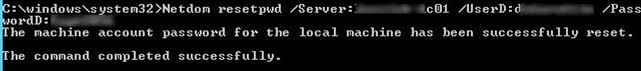 The machine account password for the local machine has successfully reset.