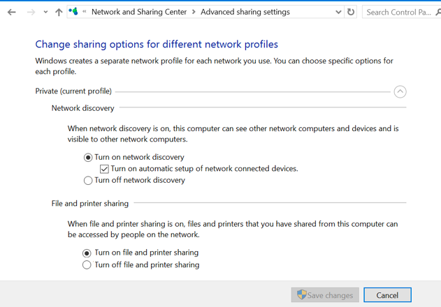 turn on network discovery and file sharing windows 10 1803