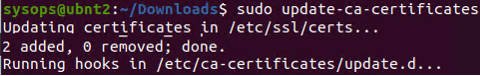 update-ca-certificates - updates the directory /etc/ssl/certs to hold SSL certificates and generates ca-certificates.crt