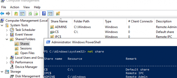 view a list of hidden administrative shares on windows 10 (Admin$, IPC$, C$, D$)