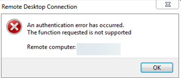 win 7 - An authentication error has occurred. The function requested is not supported