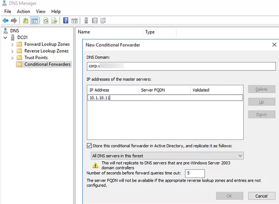 Add a Conditional Forwarder in Windows Server DNS 