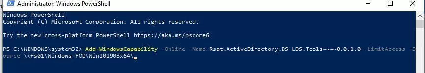 Add-WindowsCapability install rsat from shared folder FOD source