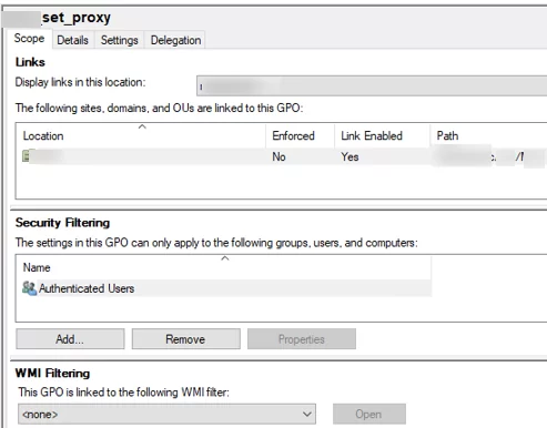 Additional GPO options: scope, details, settings and deletation