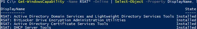 all rsat tools installed in windows 10 1809