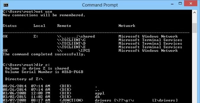 Can't access mapped network folder from elevated cmd