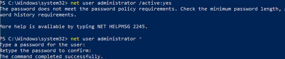 can't enable the built-in administrator - The password does not meet the password policy requirements