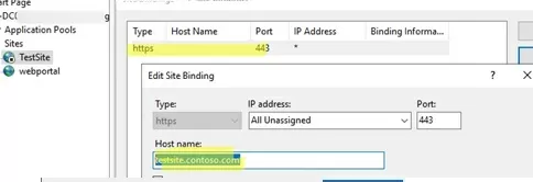 change iis website host name (binding)