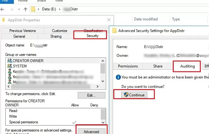 configure audit settings on a shared folder 