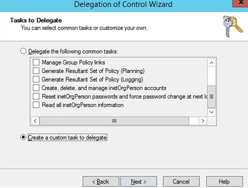 Create a custom task to delegate AD permissions