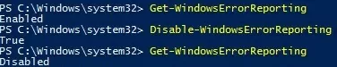 Disable-WindowsErrorReporting powershell cmdlet