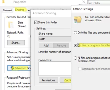 disable network share caching in windows