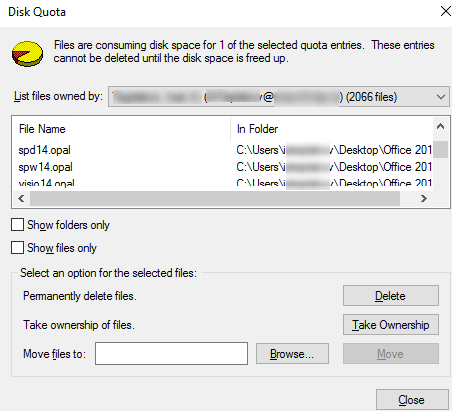 disk quota - consuming disk space