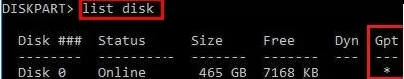 diskpart: GPT or MBR - checking disk partition table 