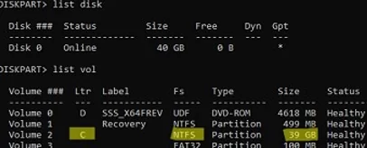 diskpart list volumes