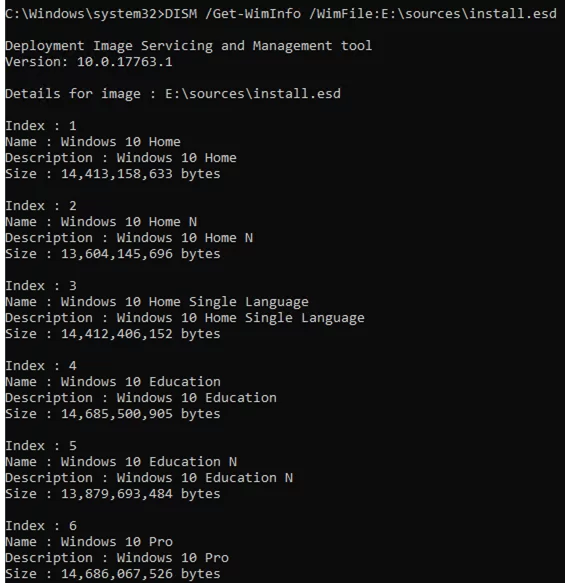 Dism /Get-WimInfo - windows editions in install.wim