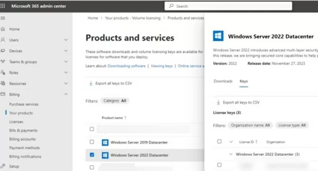 download csvlk kms host key from microsoft admin center