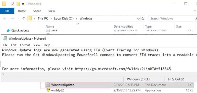 empty windowsupdate.log file in windows 10 and windows server 2016/2019