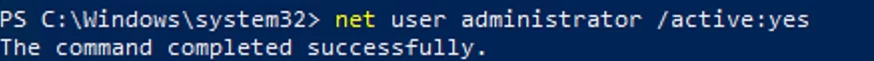 enable built-in admin on windows 10 using cmd: net user administrator /active:yes