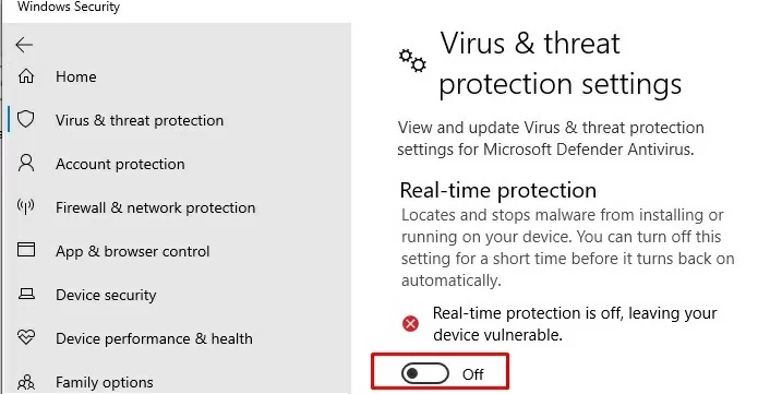 enable real time protection on windows 10