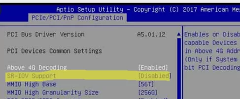 Enable SR-IOV support in host's BIOS