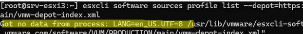esxcli update error: got no data from process