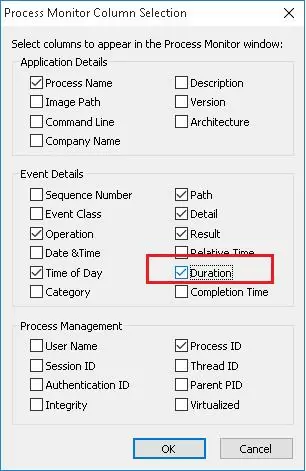 event duration column