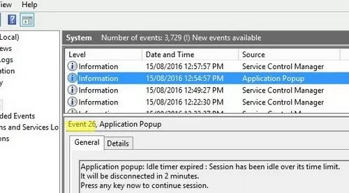 event id 26: session time limit reached