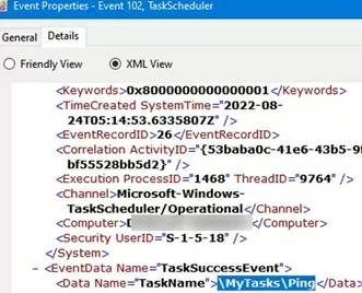 event properties xml view