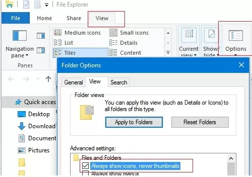 file explorer disable thumbnails