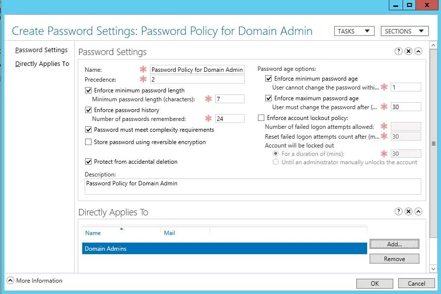 Fine Grained Password Policy for domain admins