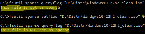 fsutil sparse queryflag ISO file