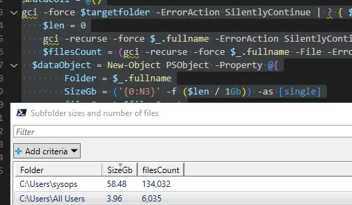 get subfolder sizes and file count using PowerShell