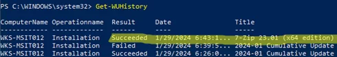 Get-WindowsUpdate: check that software update installed on client computer