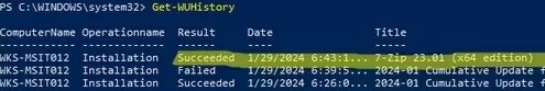 Get-WUHistory: view last update installation events